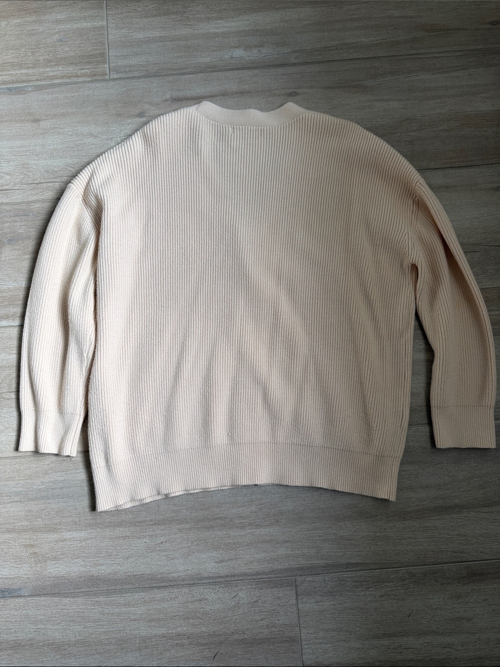 Light Cream Ribbed V-Neck Button Cardigan - Picture 3 of 3